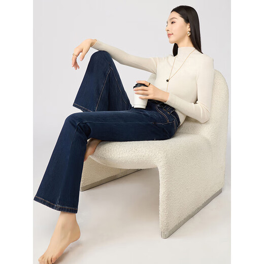 Fabersa jeans bootcut para mujer 2025 invierno nuevo estilo terciopelo engrosado pantalones de mujer slim fit pantalones acampanados misty blue-terciopelo 34