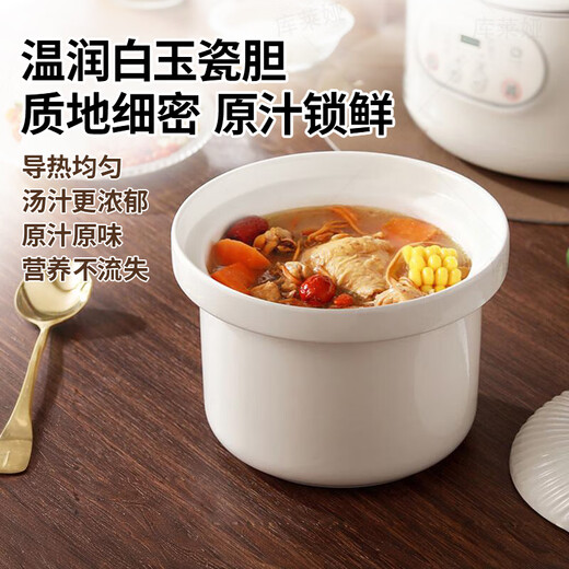 RASW Uncoated Ceramic Electric Stew Pot Baby Food Pot Baby Porridge Pot Porridge Quick Stew Non-overflow Pot Household Multifunctional Fully Automatic Soup and Stew Electric Casserole White Ears Intelligent Reservation for 4-6 People 2.8L