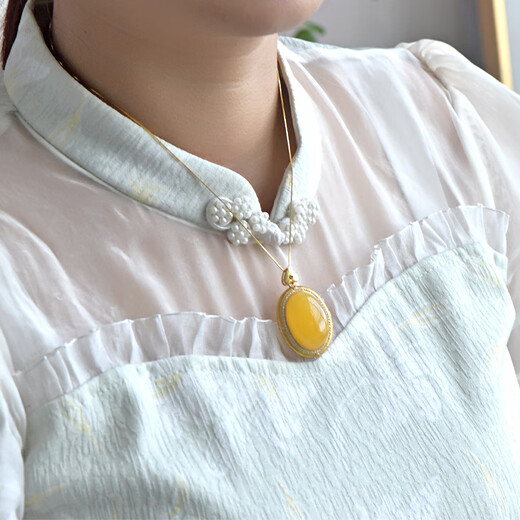 A Thousand Years Jade Silver Inlaid Beeswax Chicken Fat Yolk Egg Noodle Pendant Temperament Noble Necklace Pendant Comes with Certificate Style One QZM8016i