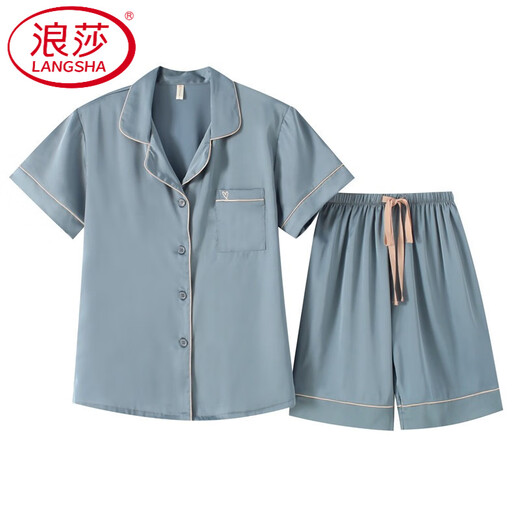 Langsha Luxur Luxury Shorts à manches courtes Pyjama Sens sur glace pour femmes Stume de soie d'été Vêtements décontractés décontractés 3899 Gris clair M (poids 85 à 99)