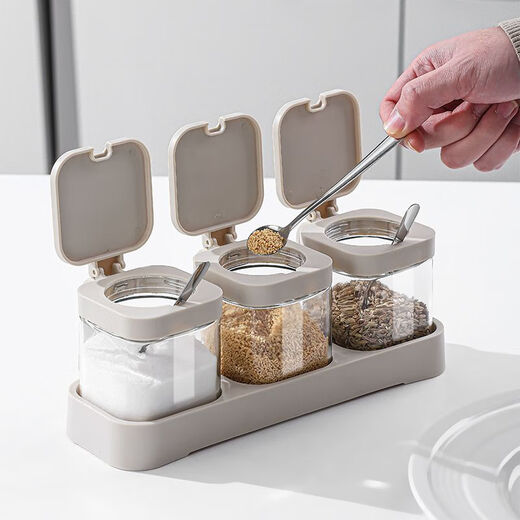 Mingyu's new seasoning box set household kitchen seasoning bottle storage box with lid seasoning bottle sealed seasoning jar seasoning box milk white thin plastic cover