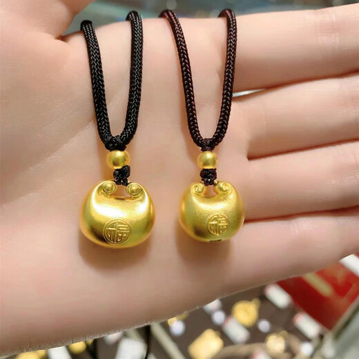 CAOX ancient method inherited gold-plated silver Xiaopangfu pendant for women, solid heart and outer color, small gold Tuotuo peace lock necklace pendant, Xiaopangfu 1.6cm with free rope