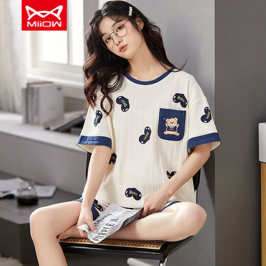 猫人 MIIOW睡衣女夏季纯棉短袖年新款韩版可爱夏天薄款可外穿家居 6630# M 【80-95斤】
