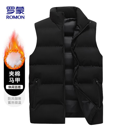 ROMON vest men's winter cotton thickened trendy cotton vest fashion jacket men's ZH66 black 2XL