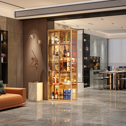 Yusenyi wall-mounted custom glass wine cabinet brushed gold display cabinet brushed gold + tea glass 800x2000mm including wine glass holder + Jiugong
