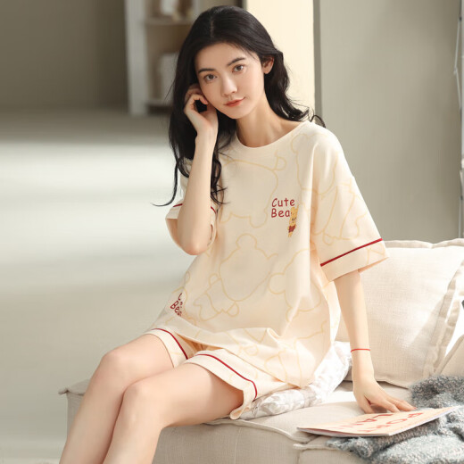 都市丽人2025年新款睡衣女夏季纯棉短袖两件套夏天条纹家居服 YZT9859 M 女款建议80100斤