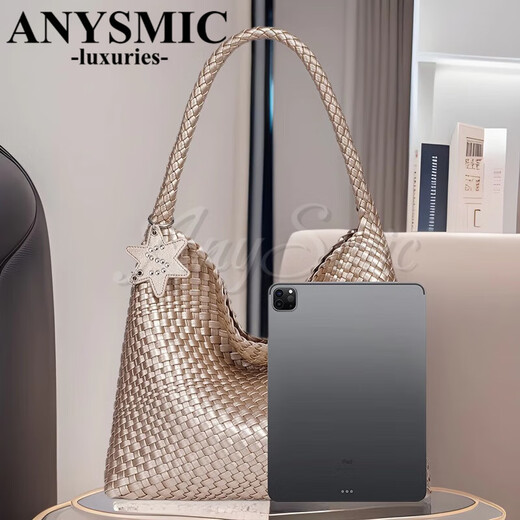 ANYSMIC奢侈高端品牌包包女包小众设计手工编织包大容量手提包慵懒托特包 金属灰 36*4*31cm