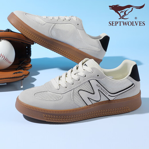 Sept Wolves Chaussures masculines 2025 Summer New Board Chaussures T-Toe Chaussures décontractées respirant sportive polyvalente rétro pour hommes Chaussures d'entraînement allemandes hommes blancs 9856 41