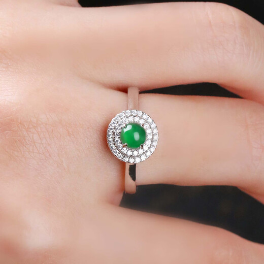XIANGZHENFU JEWELRY 925 silver inlaid jade round ring for women, full green jade live ring for women, jade ring for birthday gift to girlfriend