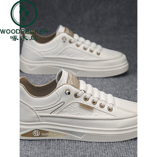 
Woodpecker men's shoes 2025 spring and summer breathable versatile casual casual high-rise shoes men's leather shoes feel level-like white shoes 7372 white and green high-rise style 43