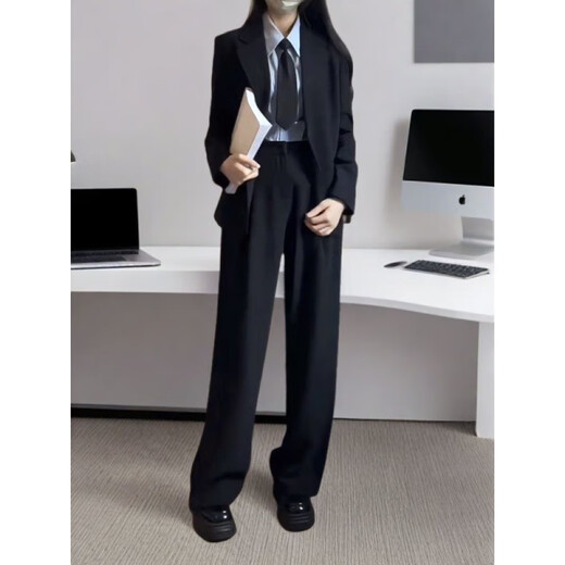 FANAOGE Shoulder Pads Slim Formal Girls' Suit Suit Professional Spring and Autumn College Student Interview Temperament Formal Work Clothes Professional Suit + White Shirt + Straight Pants 3 Pieces With Shoulder Pads S Recommended 80-95 Jin Jin equals 0.5 kg For urgent orders, please contact customer service with SF Express