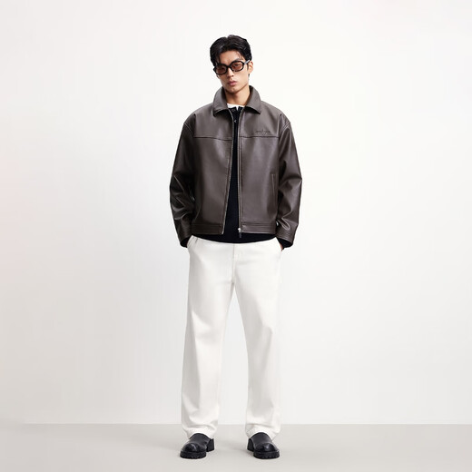 JACK&JONES men's autumn fashion trend American motorcycle imitation pebbled PU loose lapel jacket 2253P3008