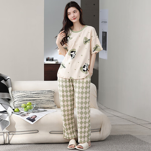 Katzenmann 100% reine Baumwollpyjamas für Frauen im Sommer kurzärmelige Hosen lässig losen Frauen-Heimkleidung groß ist außerhalb von Anzug 673 Aprikose M [Empfohlen 80-100jin [Jin ist gleich 0,5 kg]]