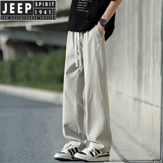 Jeep Spirit Summer Ice Seidenhose Herrendünner Stil 2025 Neue trendige losen geraden Hosen Herren atmungsablößere, schnell trocknende Hose K6636 Khaki l ungefähr 110 ~ 130jin [Jin gleich 0,5 kg] kann getragen werden