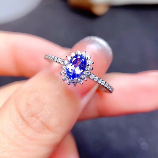 Fuwu natural tanzanite bare stone ring surface 925 silver inlaid ring live ring adjustable women's ring supports re-examination natural tanzanite