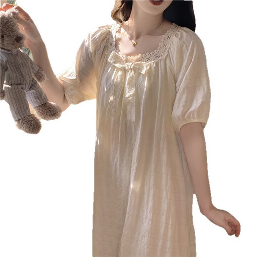 Charge de nuit à manches courtes avec poitrine nuage de coton de couleur solide pyjamas pour femmes en été sweet princess style et peut être porté à l'extérieur des vêtements de maison y671 # abricot m