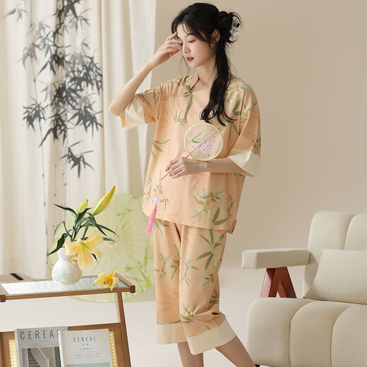 Langsha Nouveau pyjamas chinois pour femmes en été imitation d'été Coton Sleeves 2025 Style chinois pliant des vêtements inférieurs décontractés 9902 M