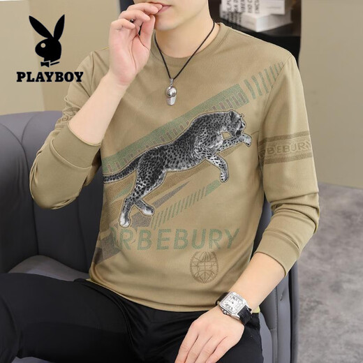 花花公子（PLAYBOY）2025春秋新款男士长袖T恤小衫个性欧货卫衣打底衫加大码男装上衣 【春秋】6626白色 薄款 M 90-115斤