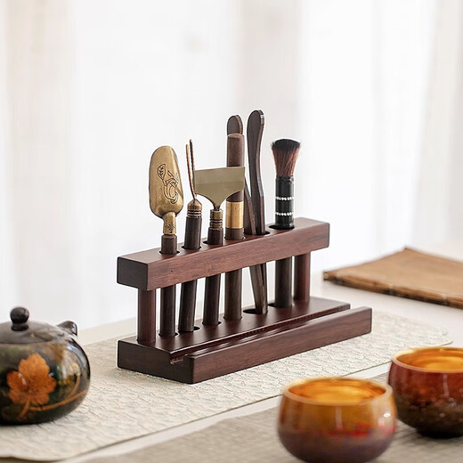 Tea Ceremony Six Gentlemen Set Tea Set Accessories High-end Tea Table Kung Fu Tea Brewing Tools and Supplies Complete Tea Table Ornaments Wooden Tea Ceremony Stand + Six Gentlemen + Tea Towel + Scissors