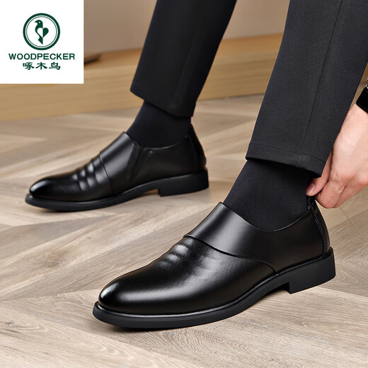 Woodpecker leather shoes men's summer authentic breathable men's casual business formal wear height-in-one step-to-work black derby 6190 height-in-one black 38