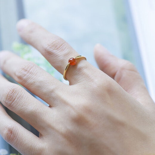 YIBIY Manxu Jewelry 18k gold ring niche simple light luxury versatile temperament girl high-end ring red jade