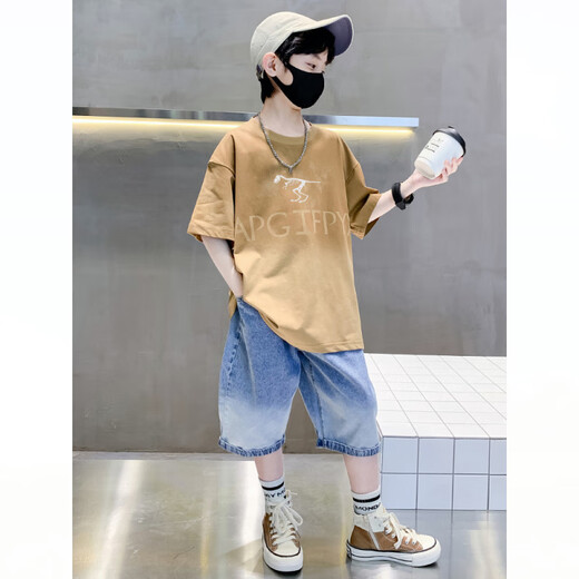 Disney brand children's clothing boys short-sleeved suit summer fashion medium and large children's clothing two-piece set boys sports suit white 679 skateboard T 120 cm