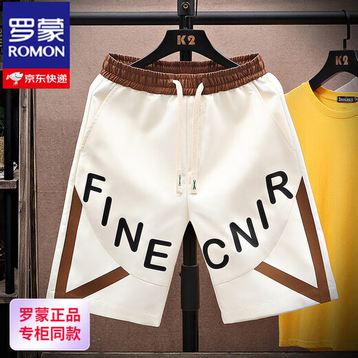 
ROMON (ROMON) ice silk shorts men's summer 2025 new style of five-point pants trendy casual loose beach pants teenager mid-pants 838 meters white M