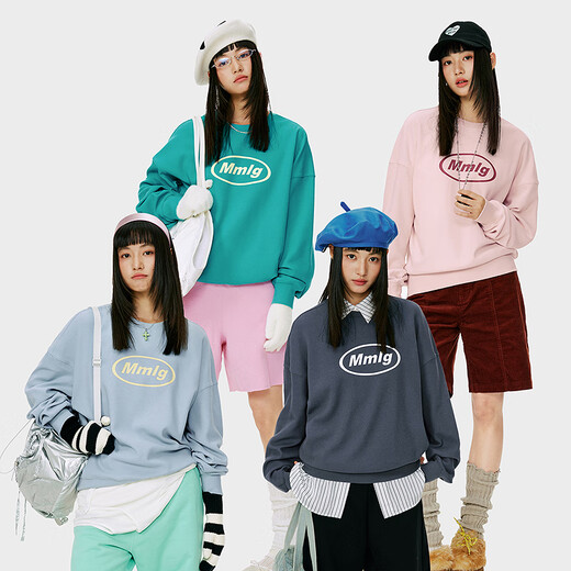 MMLG圆领卫衣女2025秋季新款华夫格肌理格纹韩版胶印logo短版上衣外套 浅雾蓝 S