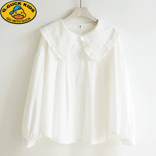 G.duck girls' shirt spring 2024 spring and autumn new style medium and large children's cotton doll collar shirt white bottoming top white size 150 suitable for 133-143cm height