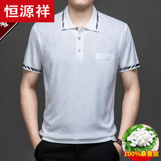 恒源祥品牌中老年短袖t恤男士桑蚕丝爸爸装高档翻领半袖免烫冰|丝保罗衫 838米色 XL 175XL