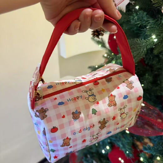 Colorful dots and high-looking cartoon bear and rabbit portable makeup and toiletry bag travel storage bag three-dimensional handbag red