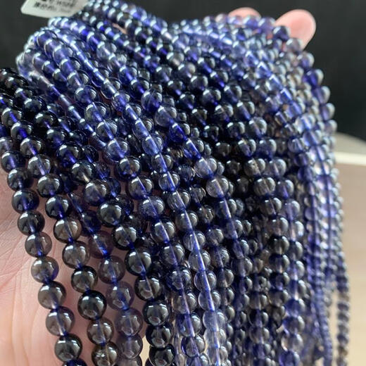 Natural ice-permeable cordierite three-circle Buddha beads bracelet, blue crystal tanzanite blue crystal, W15 about 5.8mm