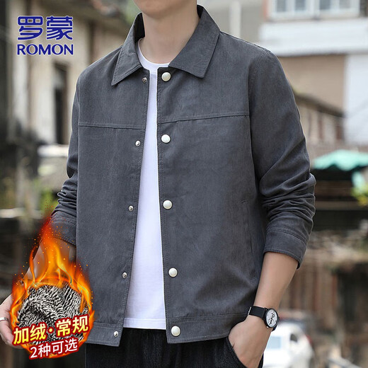 ROMON jacket men's autumn and winter suede jacket men's Korean style casual tops men's dark gray XL