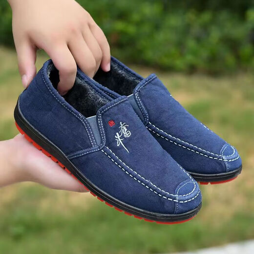 Winter new velvet thickened men's cotton shoes, men's shoes, old Beijing cloth shoes, non-slip shoes, men's slip-on slip-on shoes, M struggle cotton black 40
