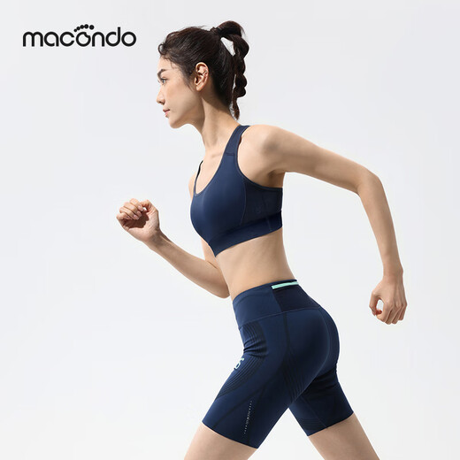 Macondo Women's Sports Bra Mid-High Strength Support Pressure Reduction Wide Shoulder Strap Half-Pull Cup Cool Quick-Drying Bra Summer Night Ocean Blue L