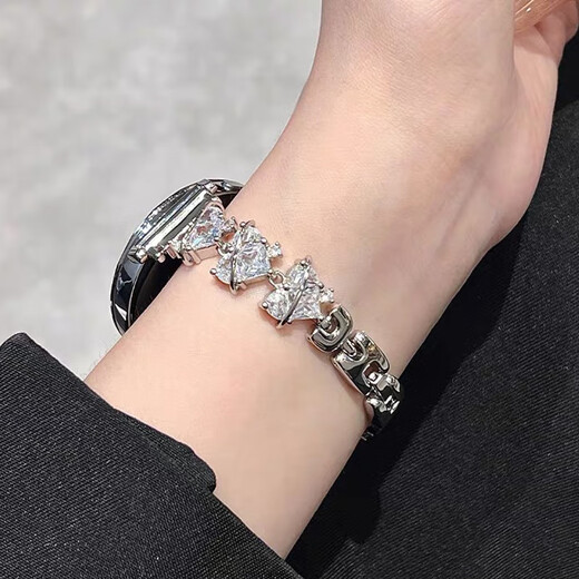 佐仕盾适用GT5表带gt5pro华为GT4 pro手表Fit4女款表带GT3爱心锆石钻GT2潮款watch4轻奢华为手环1098小众 银色 华为GT5pro(表盘46mm)