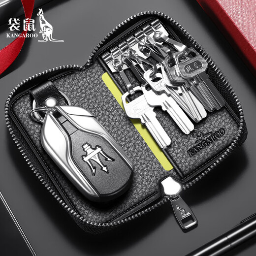 Kangaroo Key Sac Nouveau homme de voiture portable multifonction de la taille de voiture portable Hang 2025 Sac clé à la bouche de vache pour hommes noir