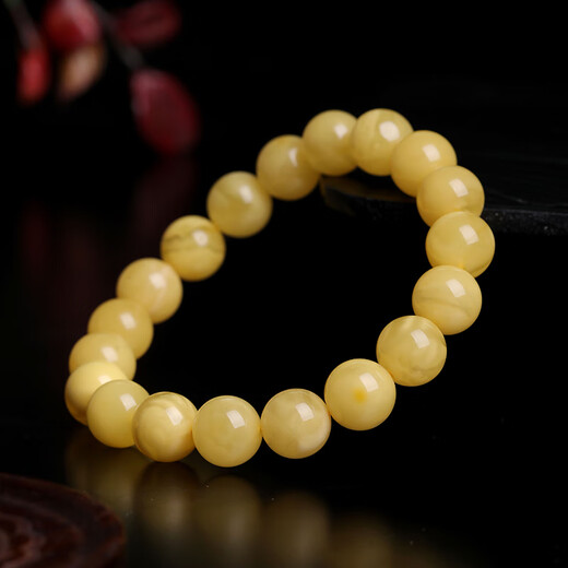 ADRIUS luxury high-end beeswax bracelet for women, lemon yellow honey amber round bead single circle bracelet, bead diameter is about 11mm