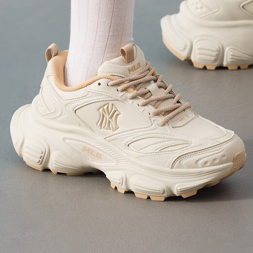 MLB Official Men's and Women's Shoes Sports Mesh Heightened Running Shoes 25 Winter New Casual Shoes 3ASHW005N New York Yankees/Cream 37.5 (235mm)