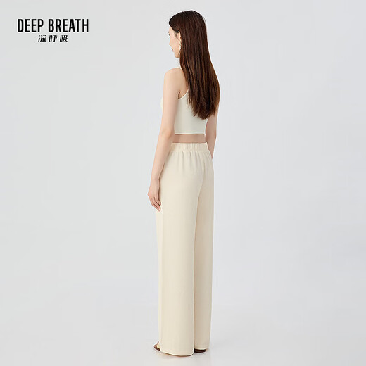 深呼吸DEEP BREATH女装做皱肌理感松紧腰休闲直筒阔腿裤女A100458 米白 S (2)