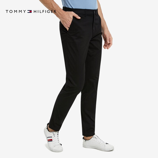 TOMMY HILFIGER【轻弹感】男商务通勤弹力斜纹修身直筒西裤长裤休闲裤J1764 黑色001 -修身版-拍大一码 33 (2.6尺)