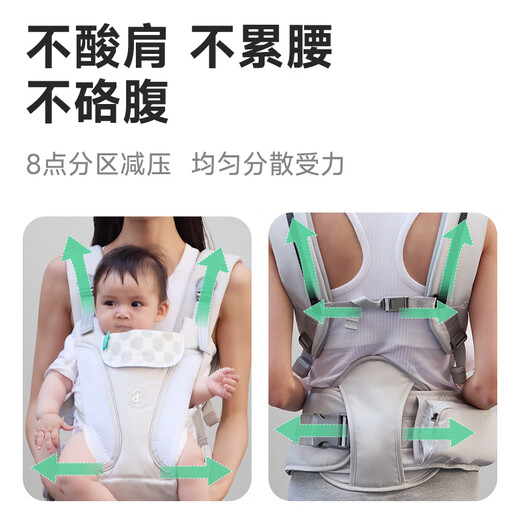 乐蒂宝贝婴儿背带腰凳科技护腰腰凳宝宝遛娃抱娃神器减震坐垫四季通用 豪华版-月影灰（热卖新款） 科技护腰旗舰款