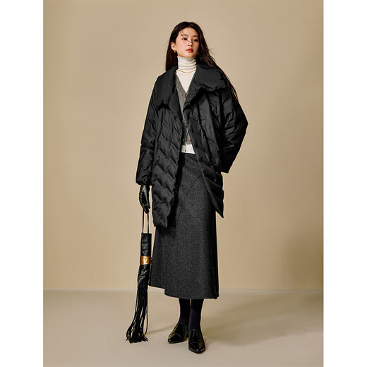 INMAN Simple Commuting Black Wool Skirt 2025 Winter Women's New Slim A-Line Skirt Midnight Black L