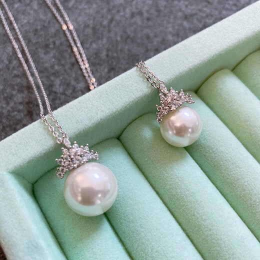 Fat Donglai's same style Australian white pearl pendant 925 silver Ice and Snow Queen Crown Pearl Necklace for women classic goddess 12mm Ice and Snow Queen Australian white pendant
