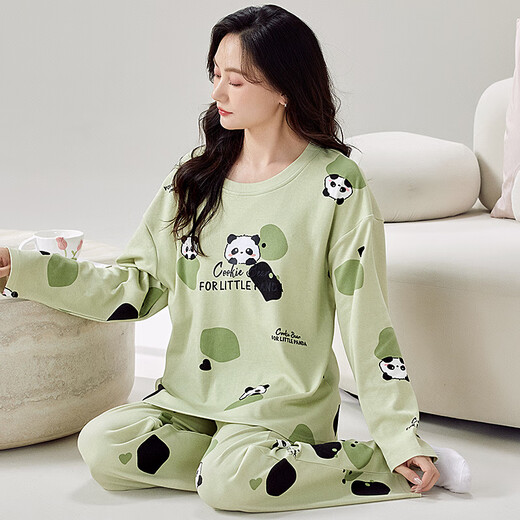 Pyjamas Langsha avec coussinet poitrine pour les femmes au printemps et en automne en coton pur à manches longues à la mode coréenne à la mode avec une apparence élevée et peut être porté à l'extérieur de la maison de vêtements avec un pavé YP1049 M recommandé 75-95jin [Jin est égal à 0,5 kg]