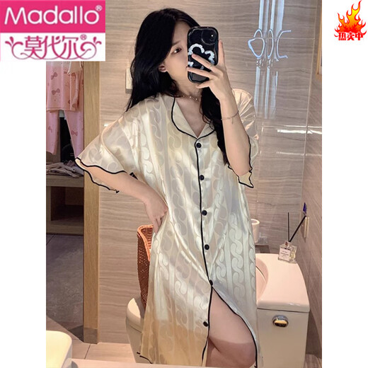 Modal internet celebrity nightgown for women in summer thin ice silk short-sleeved shirt for women in summer cool and loose large size home clothing CWS-9901# M [75-100Jin[Jin equals 0.5 kg]]