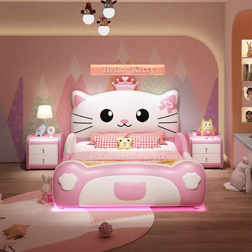 益豪康儿童床女孩公主床Hellokitty凯蒂猫卡通床软包皮床女童床 LT-841 滑梯床（单床） 1.2*1.9米(无灯光)