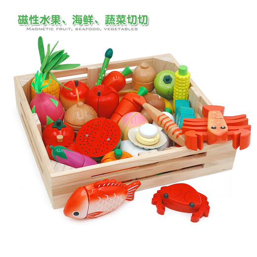 Las nuevas frutas, verduras, mariscos, mariscos, masticables, masticables, de madera, la casa de madera, la casa de juego, la combinación de juegos de cumpleaños, sandía magnética