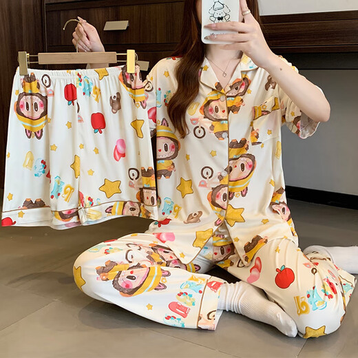 Neuer Sommer niedlicher Cartoon Ragbubble Koreanische Version faul bequem, dünne, kurzärmelige dreiteilige Set für den Outdoor-Kleidung. KK14137 M [Vorgeschlagen 80-100jin [Jin ist gleich 0,5 kg]]]