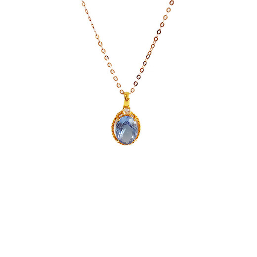 Second-hand 99 new Shangyouli 18k rose gold necklace, high-end custom-made four-leaf clover necklace, chalcedony pendant, women's necklace for girlfriend and wife, 18k gold pendant set with 1.20 carat tanzanite, necklace not included